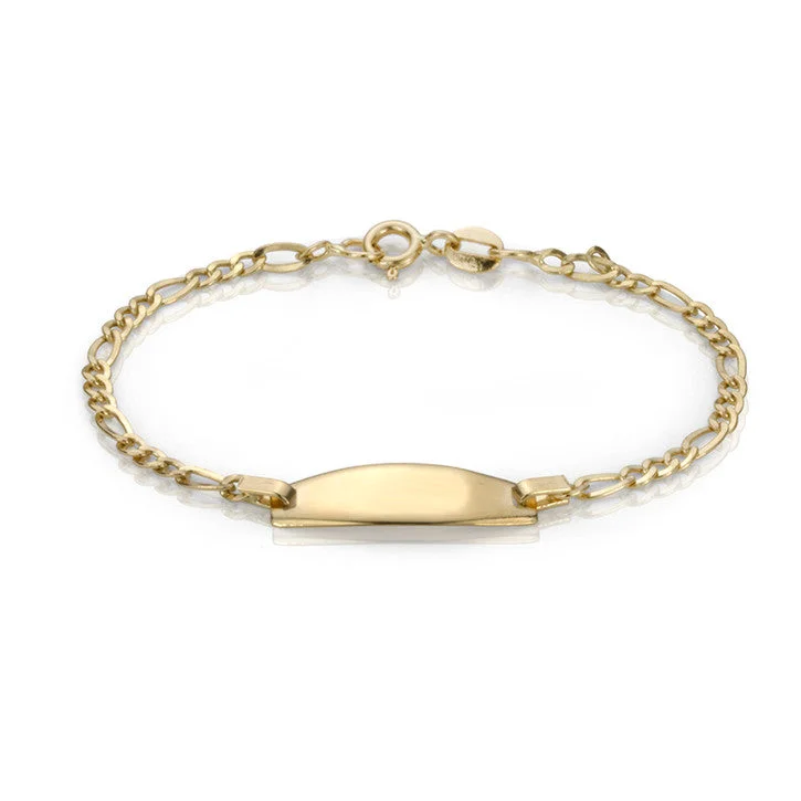 Ladies handmade bracelets -18K Yellow Gold Figaro Link ID Bracelet