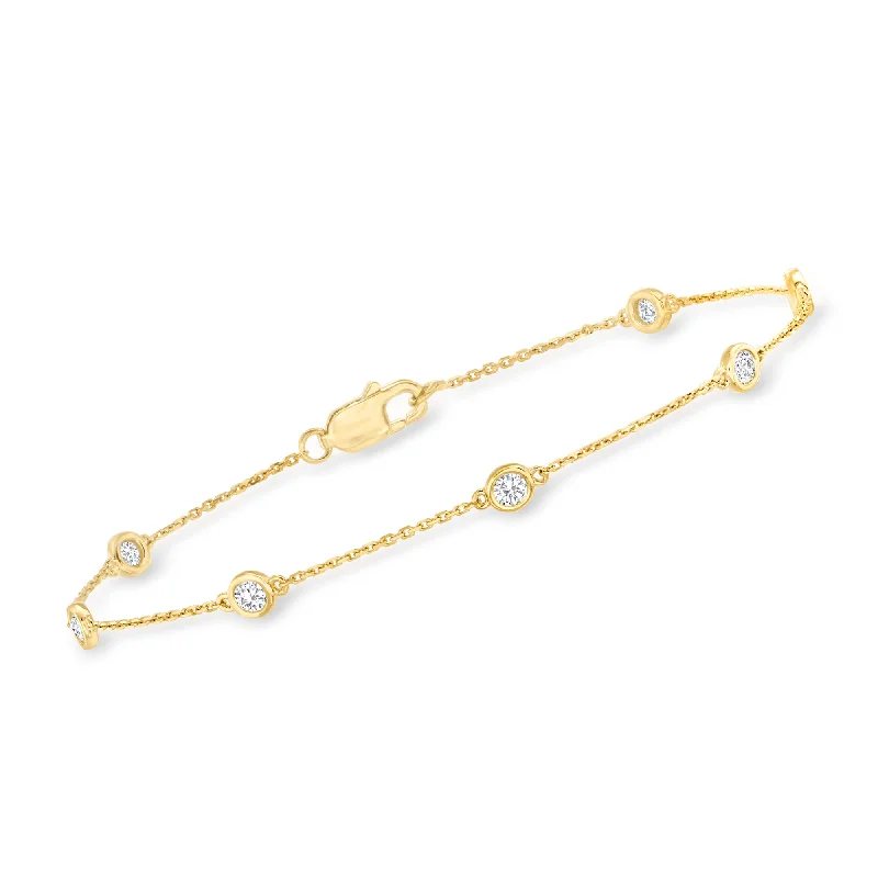 Minimalist charm bracelets for women -Ross-Simons Diamond Station Bracelet in 18kt Gold Over Sterling