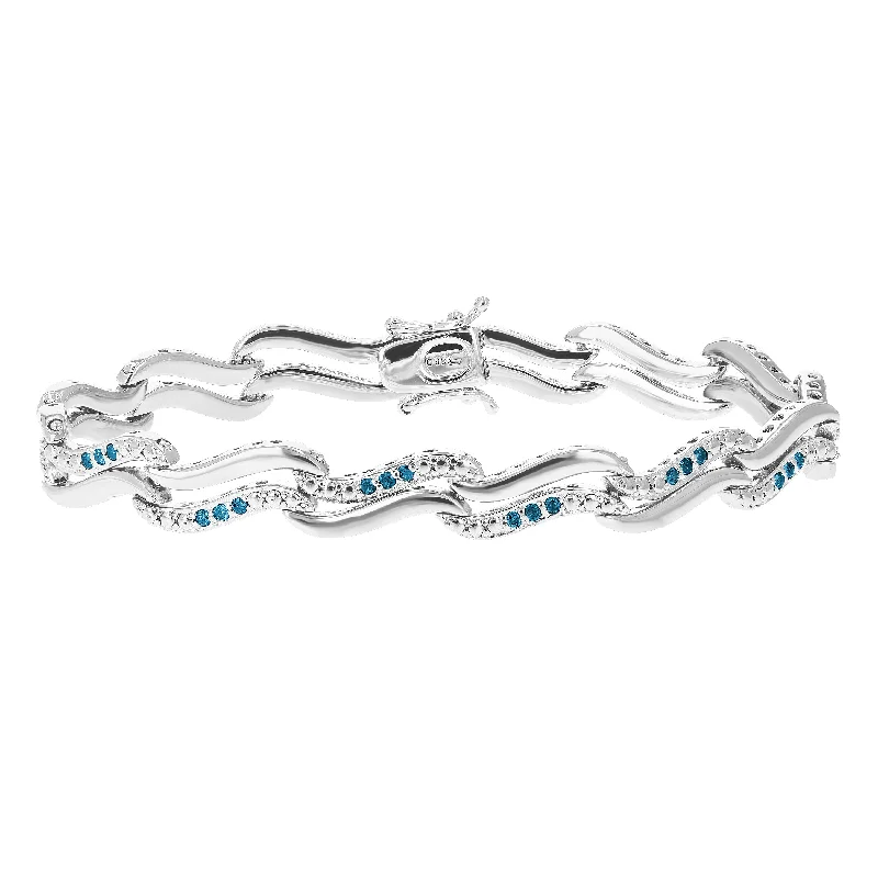 Ladies beaded bracelets -1/2 cttw Blue Diamond Tennis Bracelet .925 Sterling Silver With Rhodium Infinity