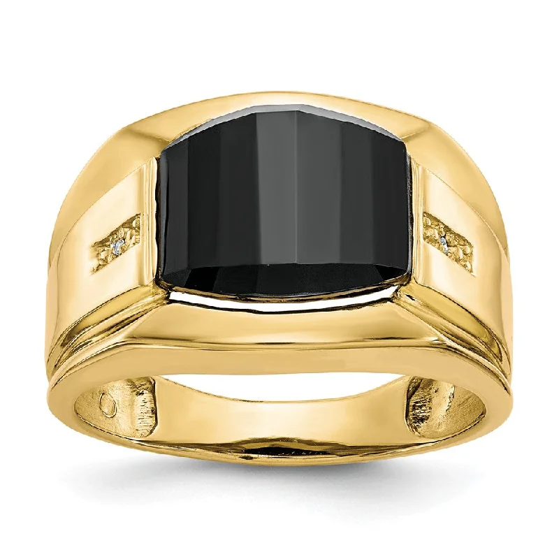 ladies rings with crystal sparkle -10K Yellow Gold Men's Real Diamond and Black Onyx Ring