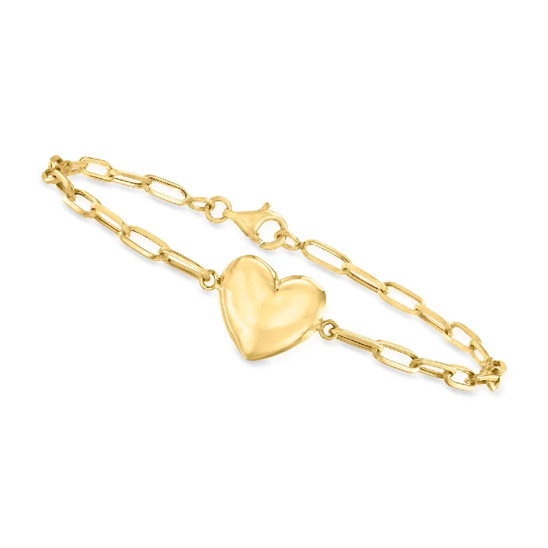 Ladies bold gold bracelets -Canaria 10kt Yellow Gold Heart Paper Clip Link Bracelet