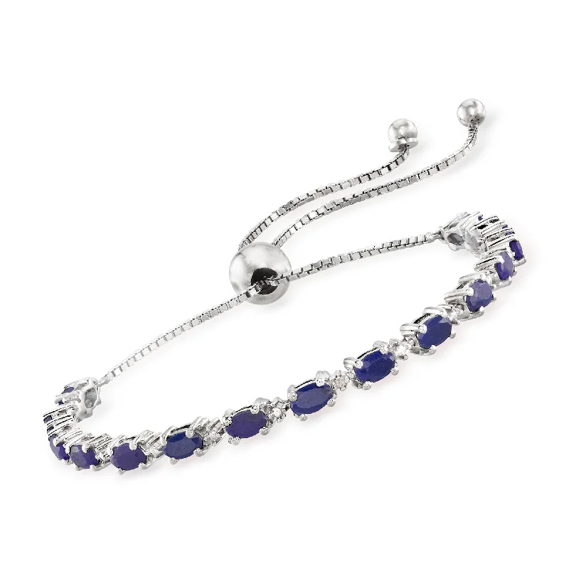 Ladies sterling silver bracelets -Ross-Simons Sapphire Bolo Bracelet With Diamond Accents in Sterling Silver