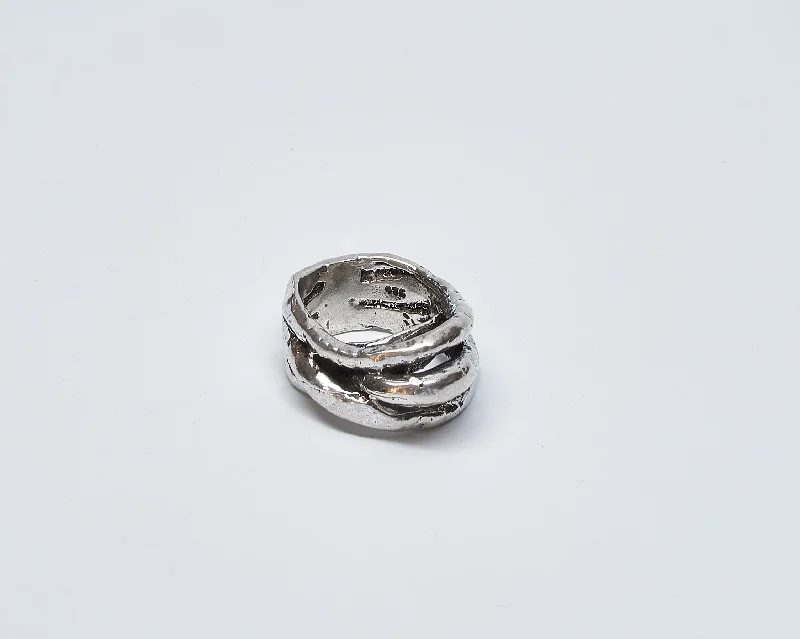 ladies rings with star detail -Thick Wax Cast Oxidized Silver Wrap Ring