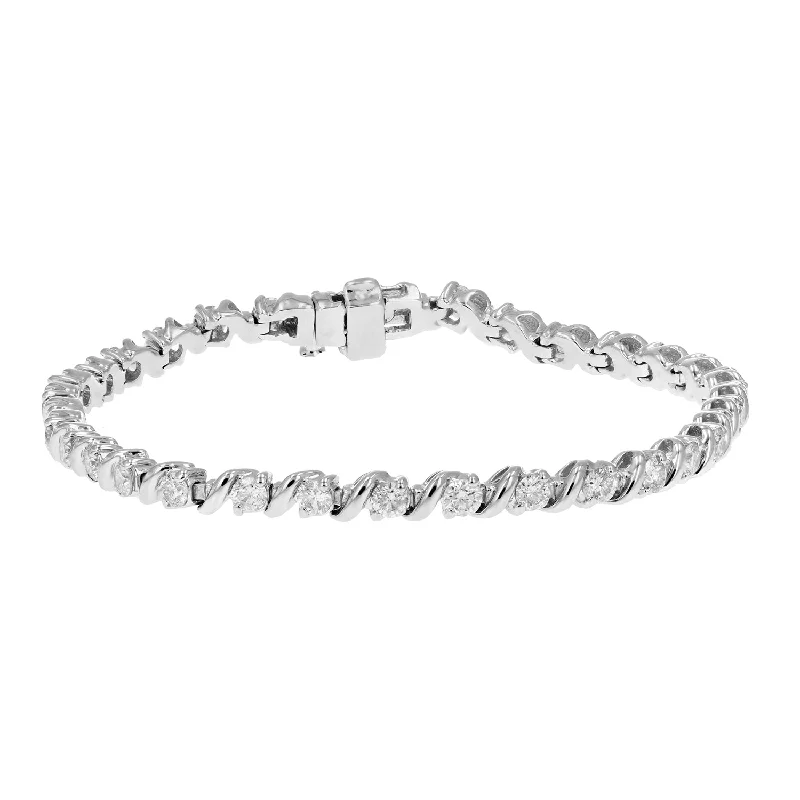 Ladies sterling silver bracelets -3 cttw SI1-SI2 Certified Diamond Bracelet 14K White Gold I-J Round S-Link 7 Inch