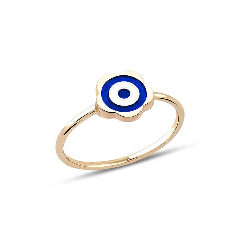 ladies rings bold statement piece -Flower Evil Eye Ring