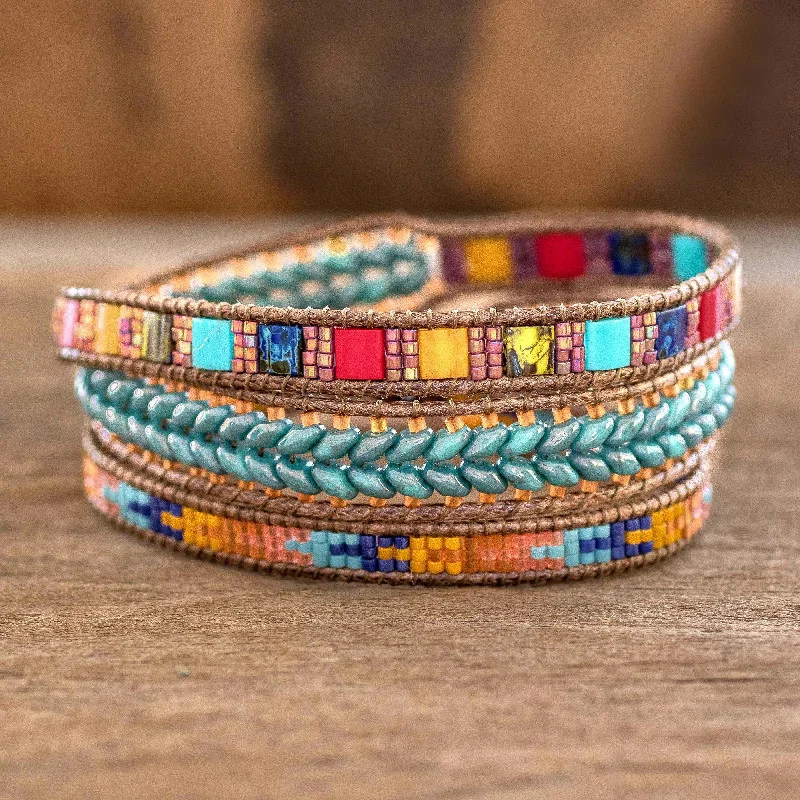 Ladies turquoise bracelets -Country Market Multicolored Glass Beaded Wrap Bracelet from Guatemala