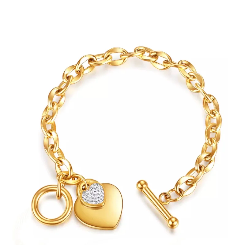 Modern charm bracelets for ladies -18k Gold Heart Charm Embellished Bracelet