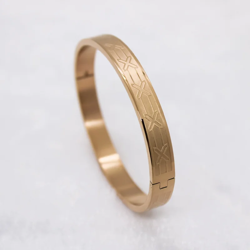 Simple gold cuff bracelets for ladies -Cross Sign Rose Gold Men's Bracelet