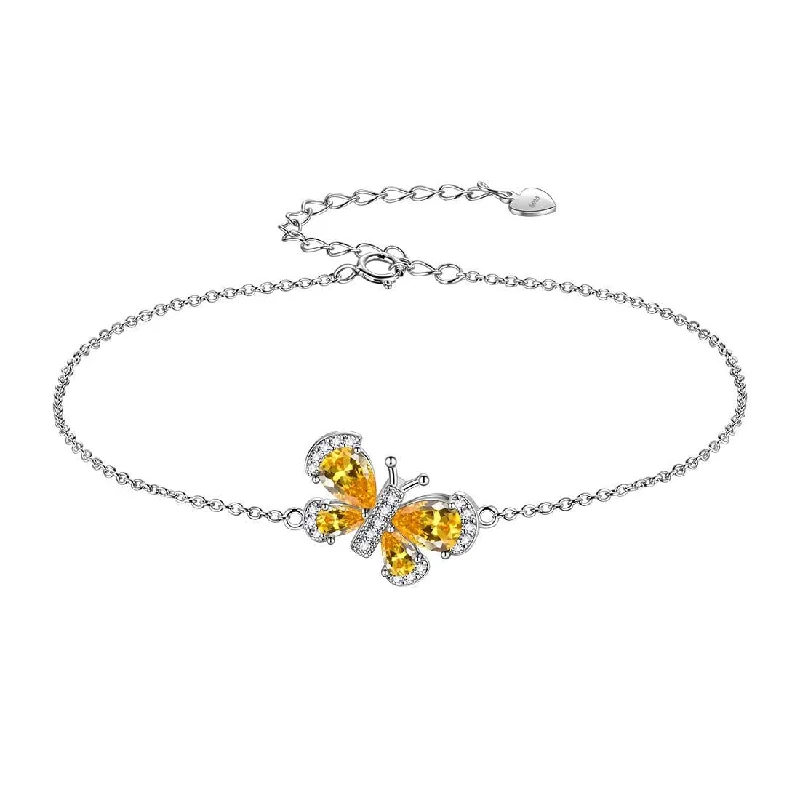 Dainty chain bracelets for women -Butterfly Bracelet Birthstone November Citrine Crystal Women Girls Jewelry Birthday Gift