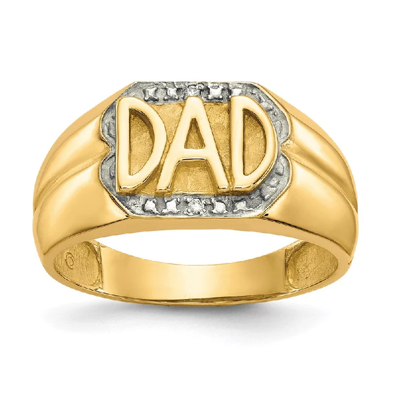 ladies rings with birthstone glow -Men's Real Diamond DAD Ring in Solid 10k Yellow Gold Perfect Father's Day Gift