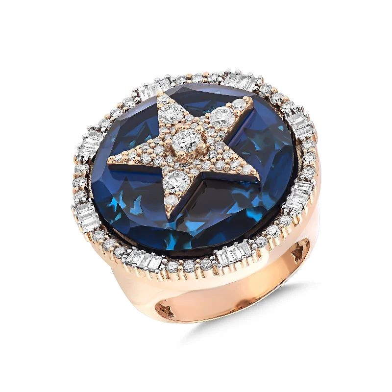 ladies rings with star detail -SIRIUS GOLD DIAMOND RING