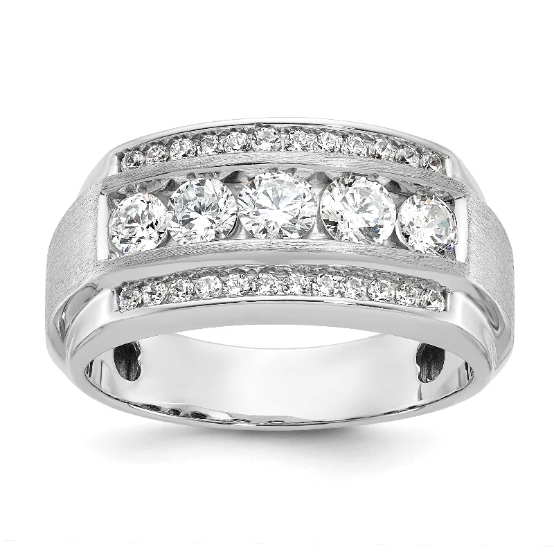 ladies rings with crystal sparkle -10k White Gold 1 7/8 Ct. Lab Grown Diamond VS/SI+ G+ Polished and Satin Three Row Men's Ring