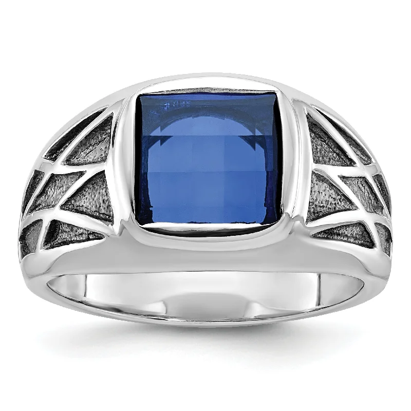 ladies rings for engagement proposal -14K White Gold With Black Rhodium Ibgoodman Men'S Created Sapphire Complete Ring