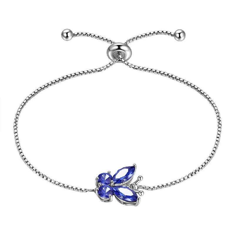 Statement silver bracelets for women -Butterfly Bracelet Birthstone December Tanzanite Women Girls Jewelry Birthday Gift