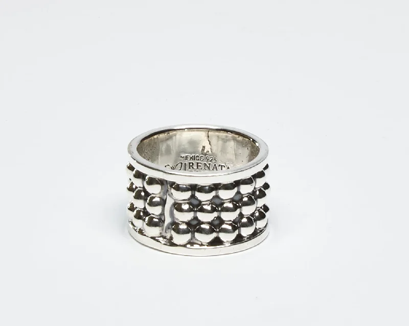 ladies rings for vintage charm -Unisex Oxidized Silver Bead Ring