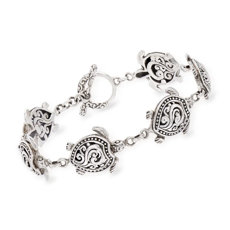 Ladies asymmetrical bracelets -Ross-Simons Sterling Silver Turtle Bali-Style Bracelet