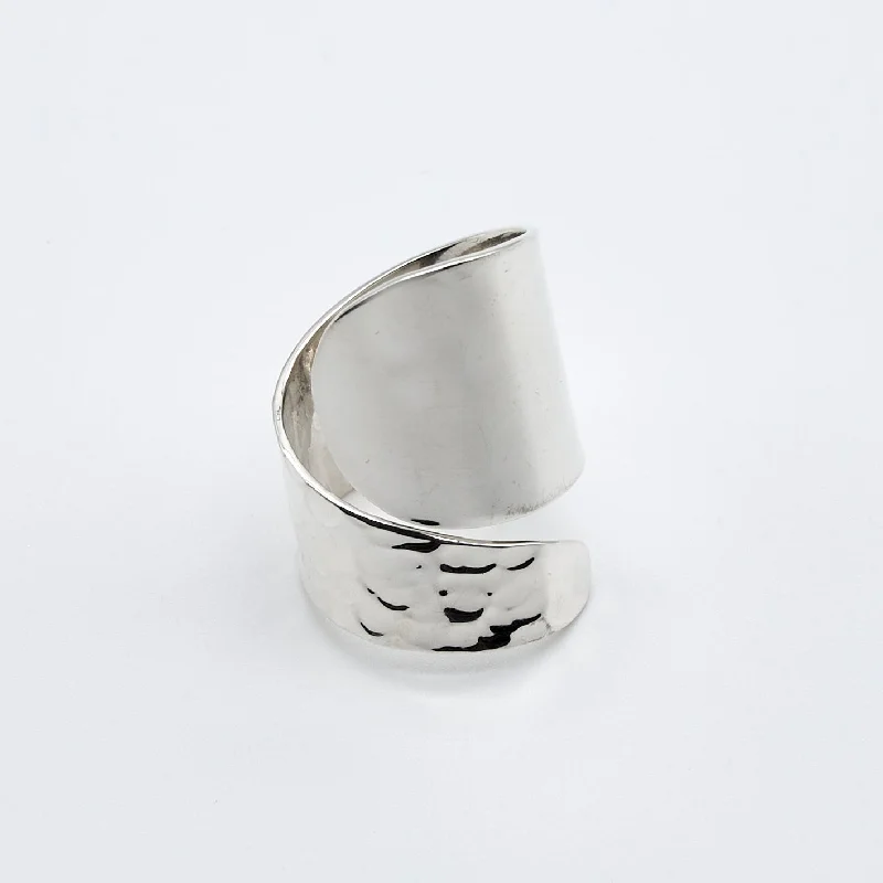 ladies rings for young women -Pounded and Smooth Silver Ring