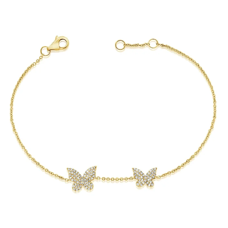 Ladies vintage crystal bracelets -14k Gold & Diamond Double Butterfly Bracelet