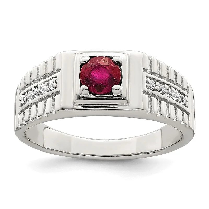 ladies rings with gold plating -Sterling Silver Men's African Ruby and White Topaz Ring