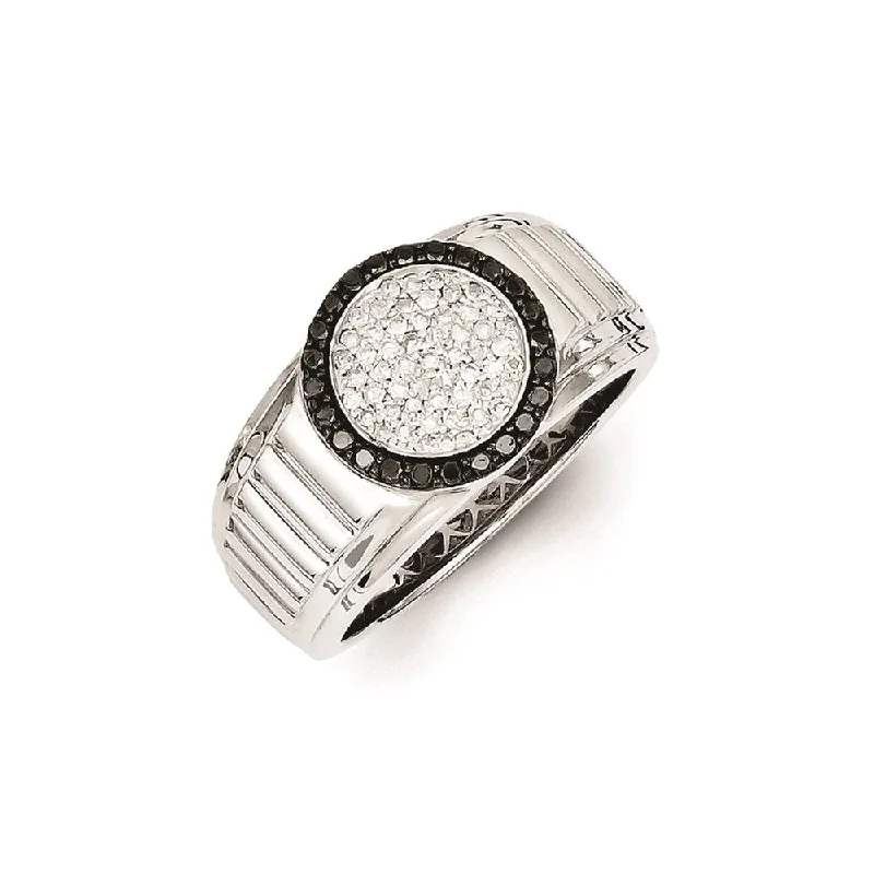 ladies rings adjustable fit size -Sterling Silver White & Black Diamond Circle Men's Ring