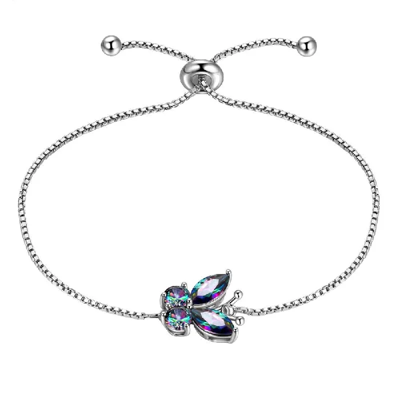 Elegant pearl bracelets for women -Butterfly Rainbow Mystic Topaz Bracelet Women Girls Jewelry Gift Sterling Silver