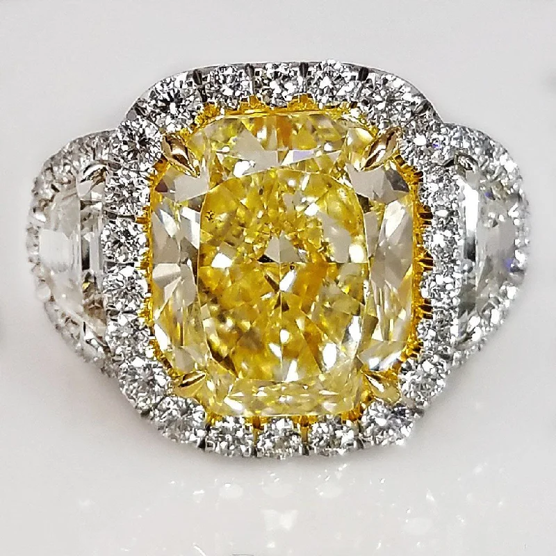 ladies rings for party glamour -"ENGR03143" Radiant Fancy Light Yellow Diamond Halo Ring