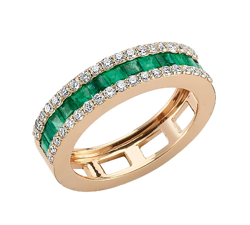 ladies rings with crystal sparkle -MONDRIAN GOLD DIAMOND EMERALD RING