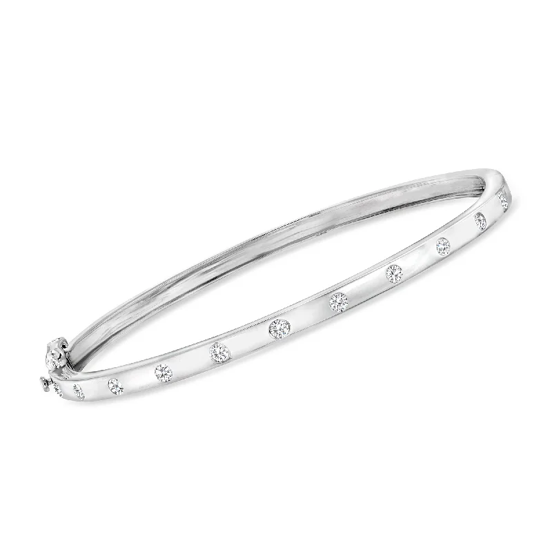 Elegant chain bracelets for ladies -Ross-Simons Diamond Bangle Bracelet in Sterling Silver