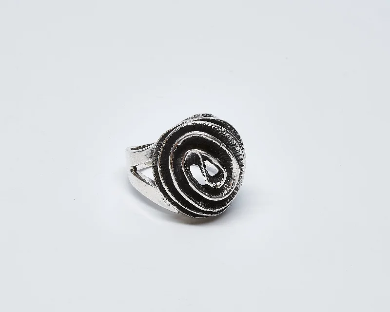 ladies rings with rose quartz -Oxidized Silver Swirl Ring