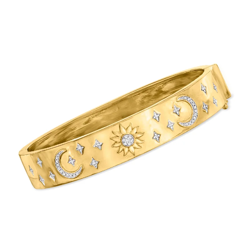 Ladies delicate gold bracelets -Ross-Simons Diamond Celestial Bangle Bracelet in 18kt Gold Over Sterling