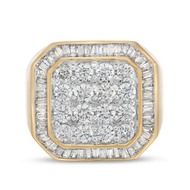 ladies rings trendy 2025 style -Men's 3 CT. T.W. Multi-Diamond Octagonal Frame Ring in 10K Yellow Gold