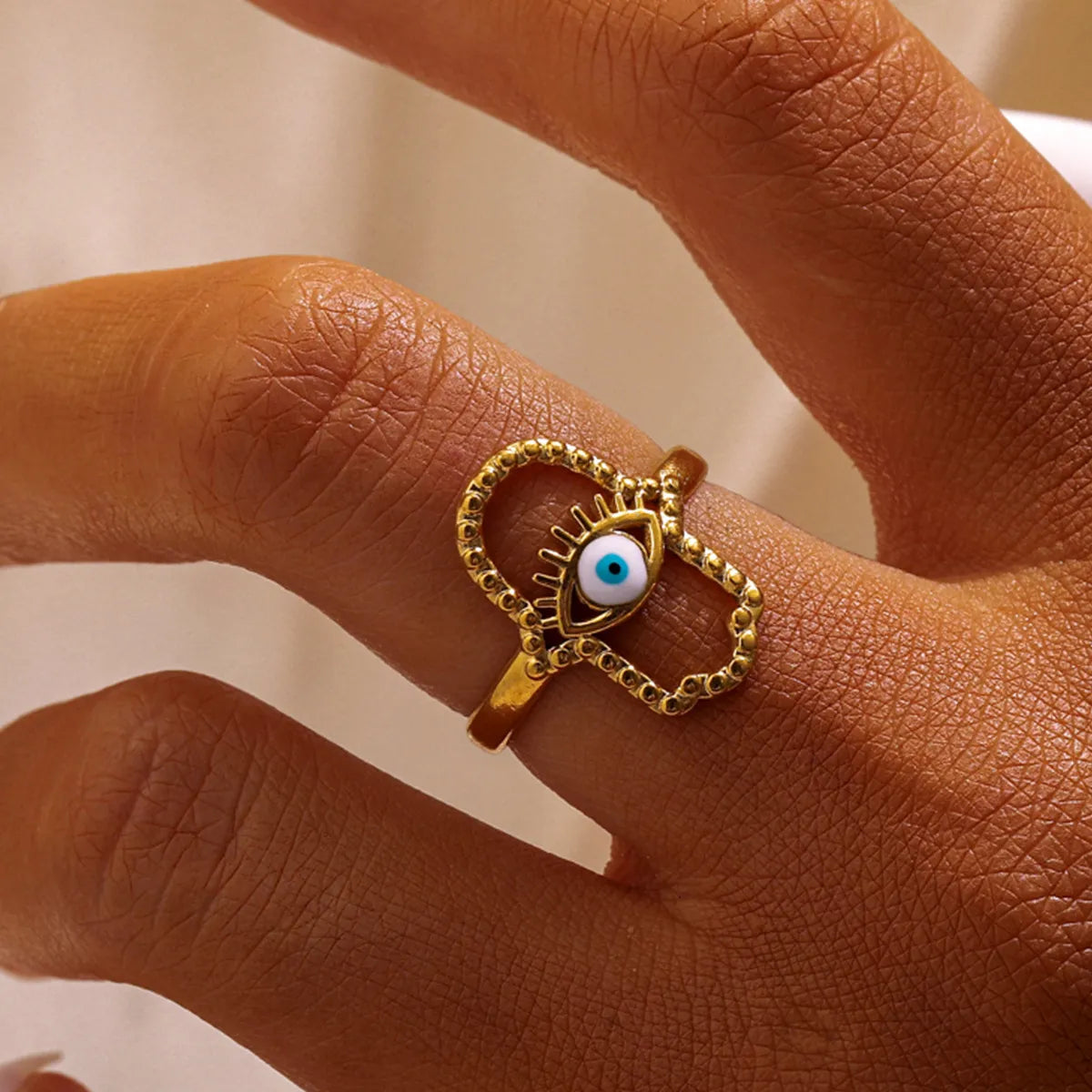 ladies rings with teal turquoise -Wholesale Jewelry Classical Vintage Style Devil'S Eye 304 Stainless Steel 18K Gold Plated Open Rings