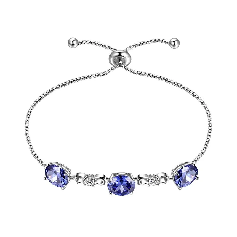 Ladies vintage pearl bracelets -Round Birthstone December Tanzanite Bracelet Women Girls Jewelry Birthday Gift Sterling Silver