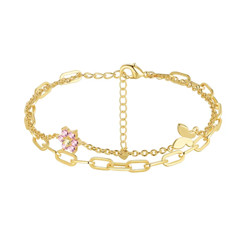 Simple gold chain bracelets for women -Dainty Gold/Silver Bracelets for Women Jewelry Layered Heart/Butterfly Link Bracelets