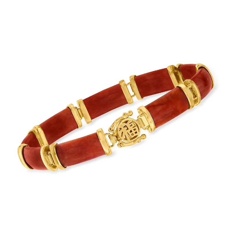 Ladies retro style bracelets -Ross-Simons Red Jade "Good Fortune" Bracelet in 18kt Gold Over Sterling