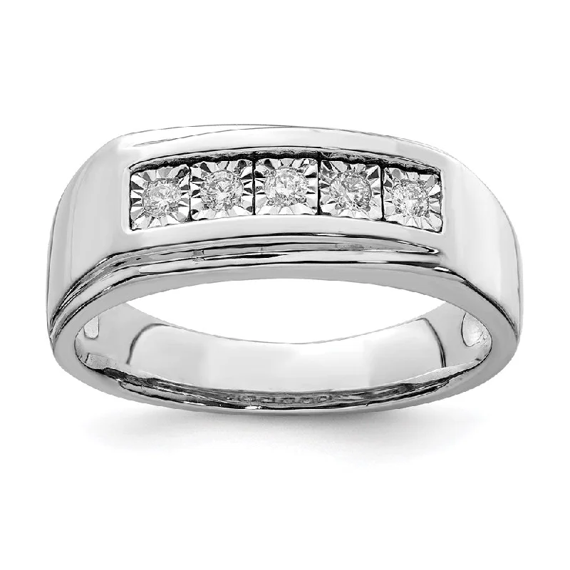 ladies rings boho inspired design -Sterling Silver Rhodium Plated Men's Polished Diamond Ring