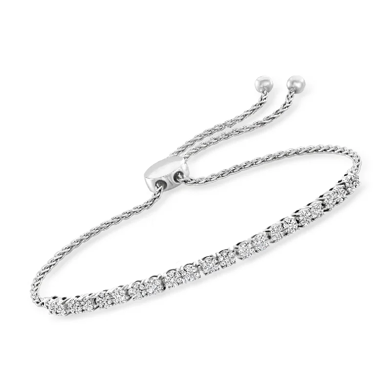 Ladies geometric bangle bracelets -Ross-Simons Diamond Cluster Bolo Bracelet in Sterling Silver