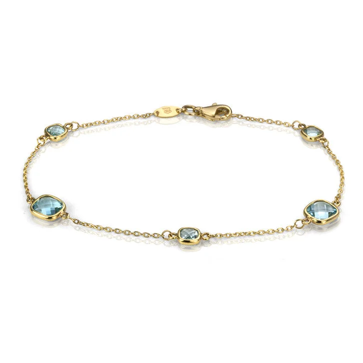 Crystal charm bracelets for ladies -18K Yellow Gold Rolo Link Topaz Bracelet