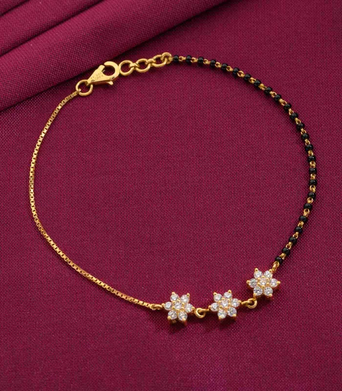 Ladies bold gold bracelets -Trinity Blossom Mangalsutra Bracelet