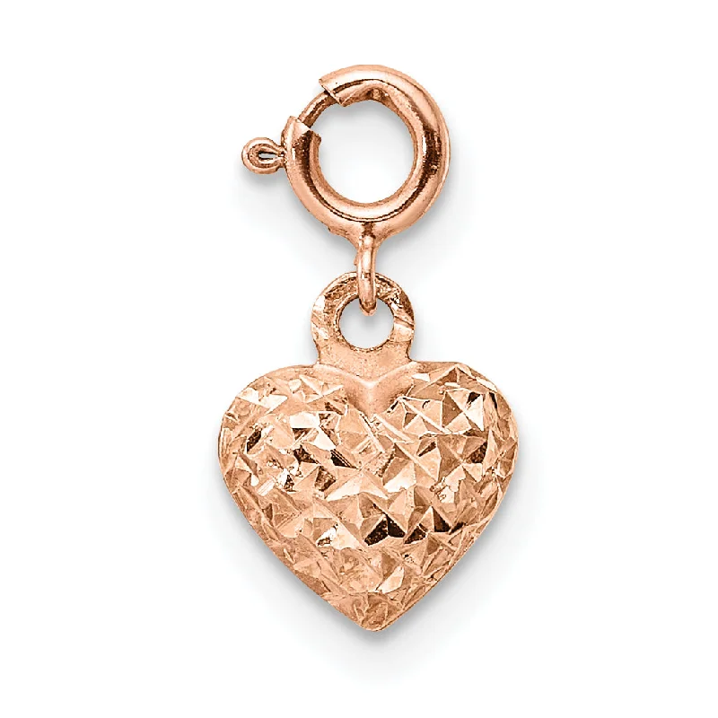 ladies rings white gold finish -14K Rose Gold Diamond-Cut Heart W/Spring Ring Charm Pendant