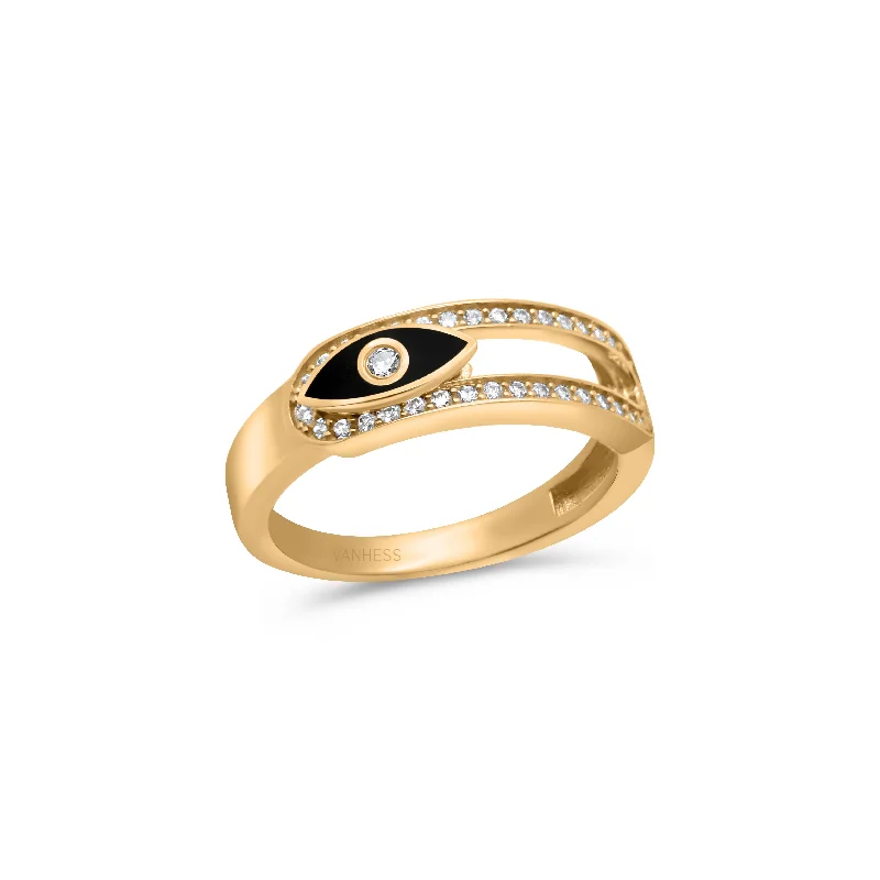 ladies rings art deco flair -Shiny Evil Eye Ring