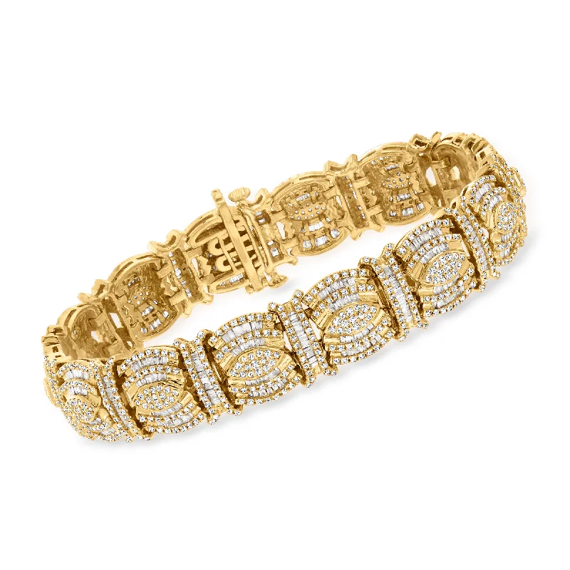 Ladies star charm bracelets -Ross-Simons Round and Baguette Diamond Bracelet in 18kt Gold Over Sterling