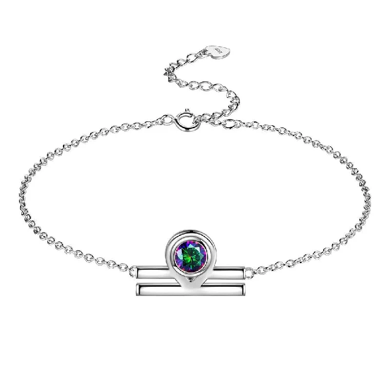 Ladies birthstone bracelets -Libra Bracelet Women Girls Jewelry Birthday Gift Mystic Topaz Sterling Silver