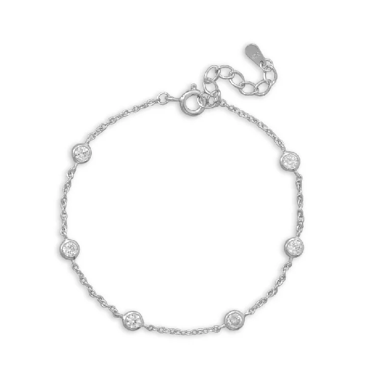 Ladies crystal bangle bracelets -Sterling Silver Cz Station Bracelet