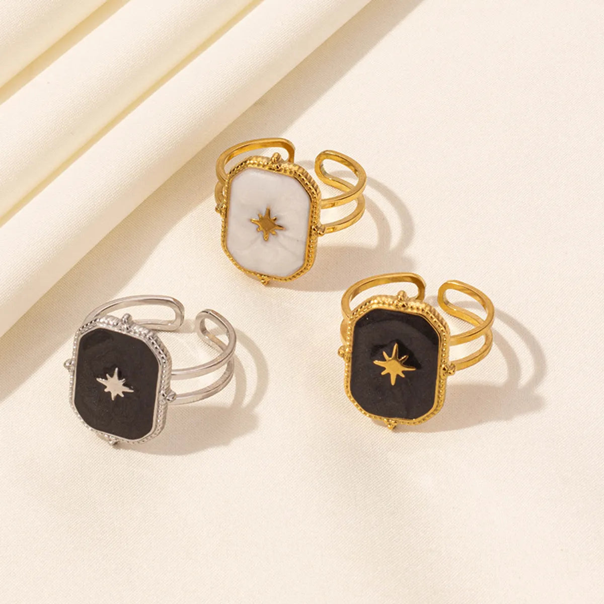 ladies rings with emerald green -Wholesale Jewelry Basic Modern Style Classic Style Eight Awn Star Geometric 304 Stainless Steel 18K Gold Plated Polishing Enamel Open Rings