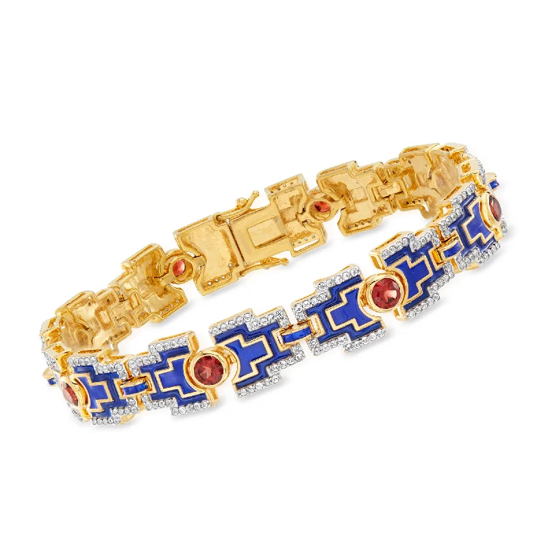 Diamond tennis bracelets for women -Ross-Simons Garnet and White Topaz Bracelet With Blue Enamel in 18kt Gold Over Sterling