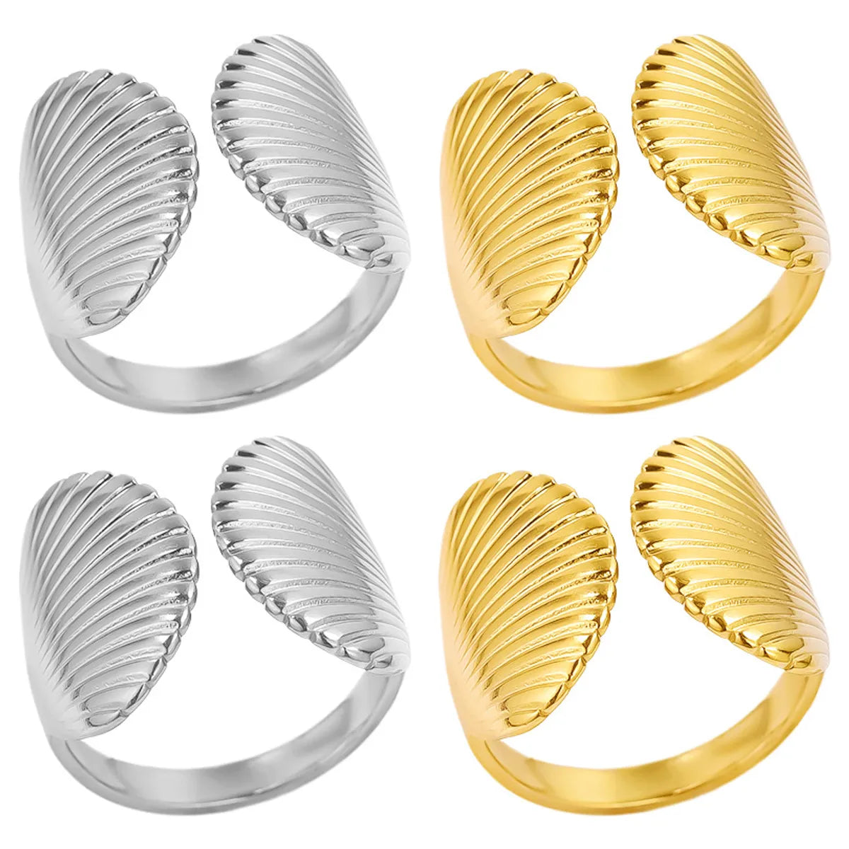 ladies rings rose gold trendy -Wholesale Jewelry Casual Marine Style Scallop 304 Stainless Steel 18K Gold Plated Polishing Open Rings