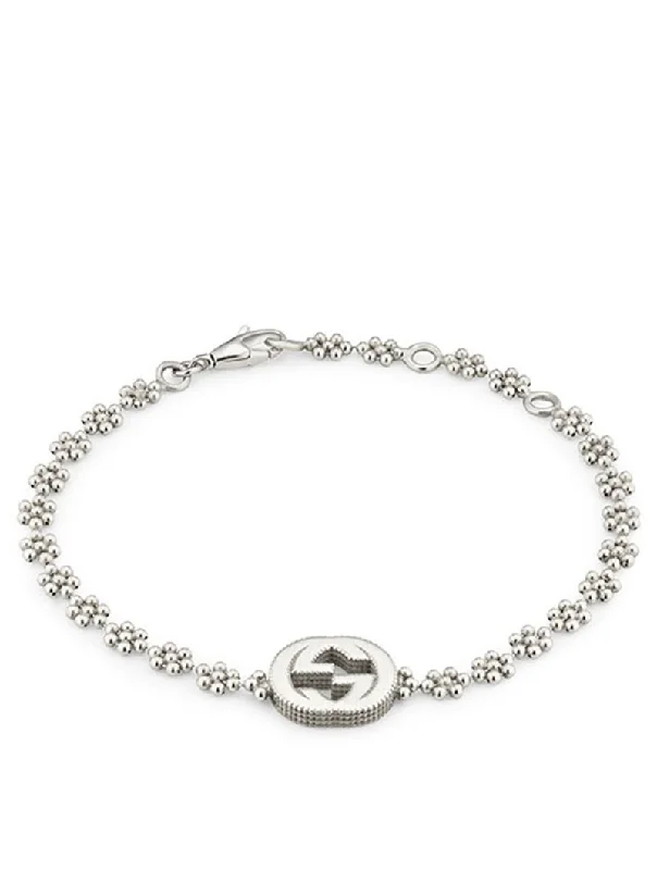 Ladies engraved bracelets -Gucci Silver Interlocking G Flower Link Bracelet