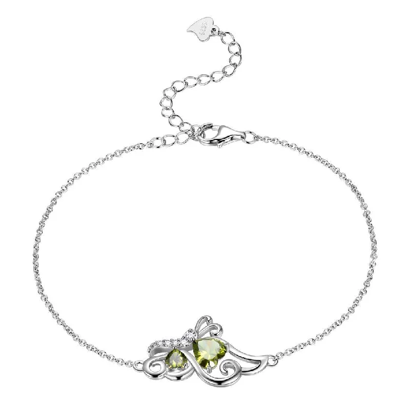 Ladies delicate gold bracelets -Butterfly Birthstone August Peridot Bracelet Women Girls Jewelry Birthday Gift 925 Sterling Silver