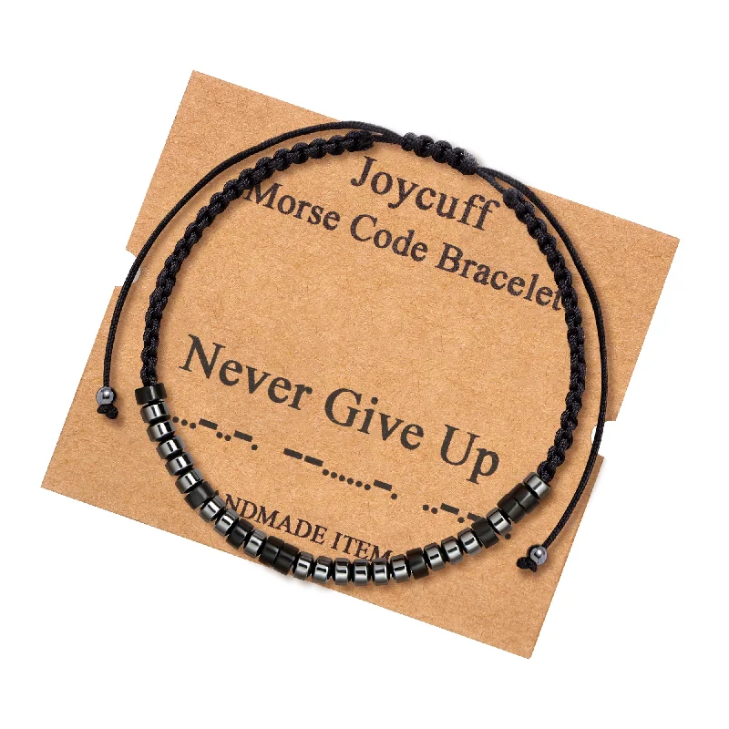 Ladies leather wrap bracelets -Never Give up Secret Message Obsidian Morse Code Bracelet Keep Going Jewelry